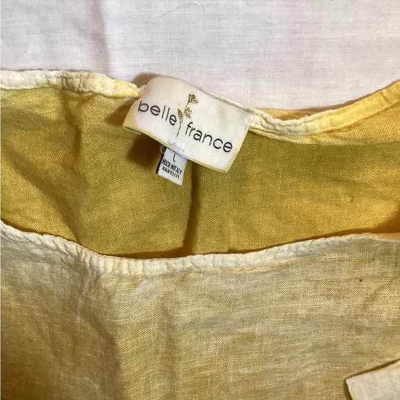 Belle France Linen Oversized Blouse Short Sleeve Pull Over Shirt Grey/Yellow L - Picture 3 of 13